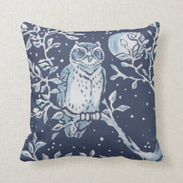 Elegant Blue White Forest Owl Moon Woodland Art Kussen