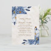Elegant Blue White Gold Floral Wedding Kaart (Staand voorkant)