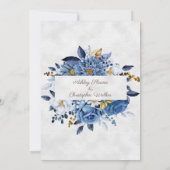 Elegant Blue White Gold Floral Wedding Kaart (Achterkant)