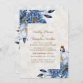 Elegant Blue White Gold Floral Wedding Kaart (Voorkant / Achterkant)