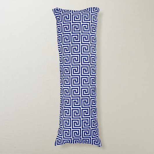 Elegant Blue & White Greek Pattern Lichaamskussen (Voorkant Verticaal)