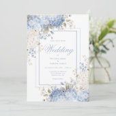 Elegant Blue & White Hydrangeas Wedding Invitation Kaart (Staand voorkant)