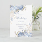 Elegant Blue White Hydrangeas Wedding Invitation Kaart (Staand voorkant)