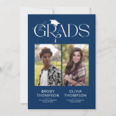 Elegant Blue & White Joint Graduation Party Photo Kaart (Voorkant)