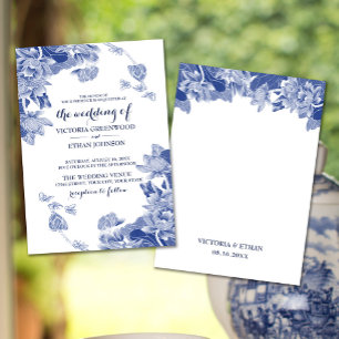 Elegant Blue White Lotus Chinoiserie Chic Wedding Kaart