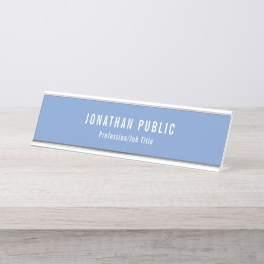 Elegant Blue White Modern Creative Sjabloon Bureau Naambordje (Voorkant)