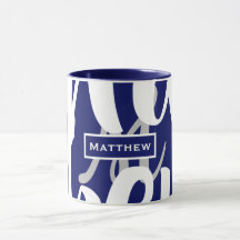 Elegant Blue & White Monogram Coffee Mok