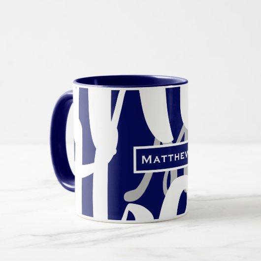Elegant Blue & White Monogram Coffee Mok (Voorkant links)