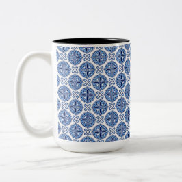 Elegant blue& white Moroccan  pattern  Tweekleurige Koffiemok