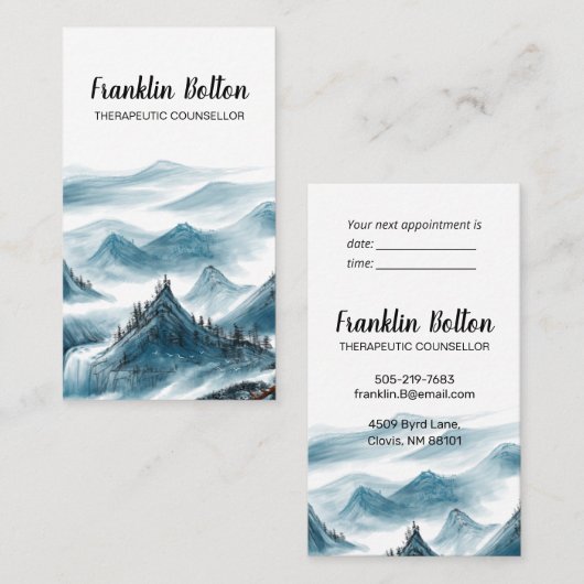 Elegant Blue & White Mountains Uitzicht Appointmen Visitekaartje (Voorkant / Achterkant)