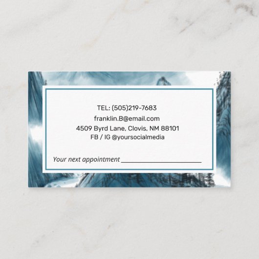 Elegant Blue & White Mountains Uitzicht Visitekaartje (Achterkant)