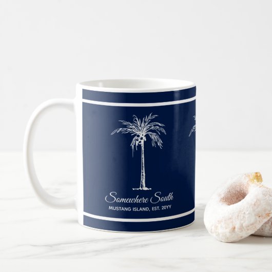 Elegant Blue White Palm Tree (aangepast) Koffiemok (Met donut)