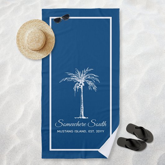 Elegant Blue White Palm Tree (aangepast) Strandlaken