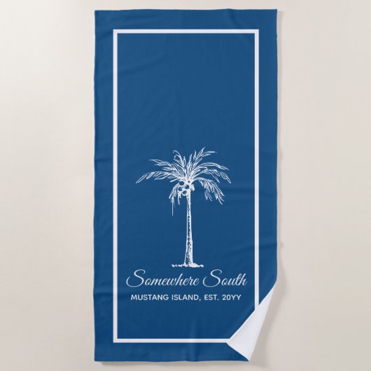 Elegant Blue White Palm Tree (aangepast) Strandlaken (Voorkant)