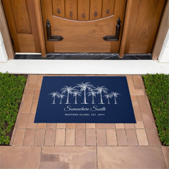 Elegant Blue White Palm Trees Personalized Deurmat (Buiten)