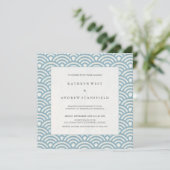 Elegant Blue + White Patterned Wedding Invitation Kaart (Staand voorkant)