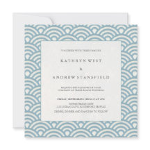 Elegant Blue + White Patterned Wedding Invitation