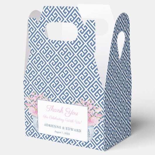 Elegant Blue White Pink Chinoiserie Chic Wedding Bedankdoosjes (Geopend)