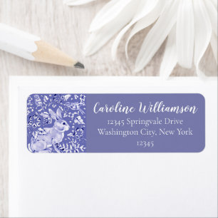 Elegant Blue White Rabbit Bird Floral Leaal Animal Etiket