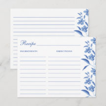Elegant Blue & White Recipe Cards