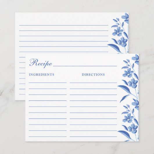 Elegant Blue & White Recipe Cards Notitiekaartje (Voorkant / Achterkant)