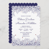 Elegant Blue White Scalloped Wedding Kaart (Voorkant / Achterkant)