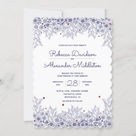 Elegant Blue White Scalloped Wedding Kaart