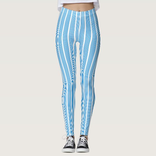 Elegant Blue White Stripes Moderne Sjabloon Leggings (Voorkant)