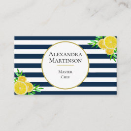 Elegant Blue White Stripes Waterverf Lemons Chef Visitekaartje