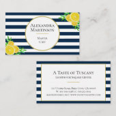 Elegant Blue White Stripes Waterverf Lemons Chef Visitekaartje (Voorkant / Achterkant)