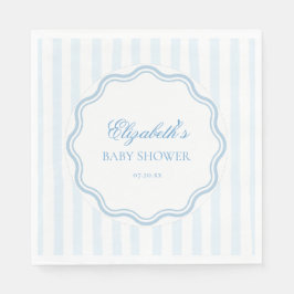 Elegant Blue White Stripes Wavy Scalloped Frame  Servet