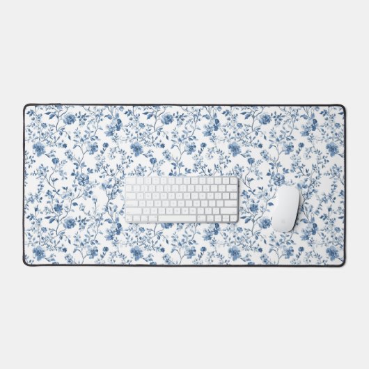 Elegant Blue White Toile Floral Pattern Botanical Bureaumat (Keyboard & Muis)