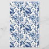 Elegant Blue White Vintage Rose Floral Briefpapier (Achterkant)