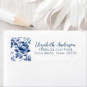 Elegant Blue White Vintage Rose Floral Etiket (Insitu)