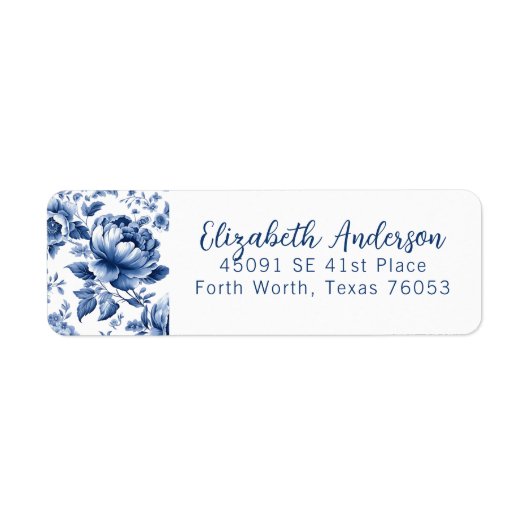 Elegant Blue White Vintage Rose Floral Etiket (Voorkant)