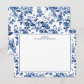 Elegant Blue White Vintage Rose Floral Notitiekaartje (Voorkant / Achterkant)