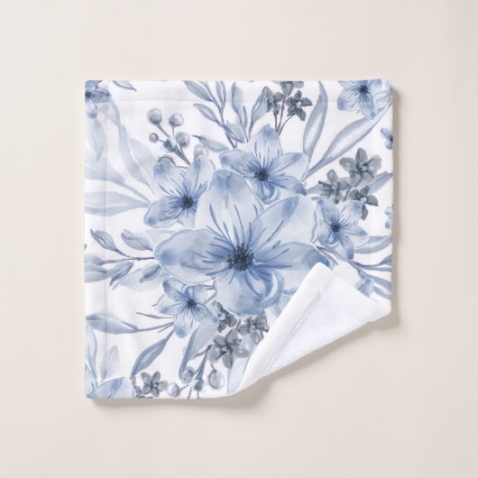 Elegant Blue White waterverf Floral Bad Handdoek (Wasdoekje)