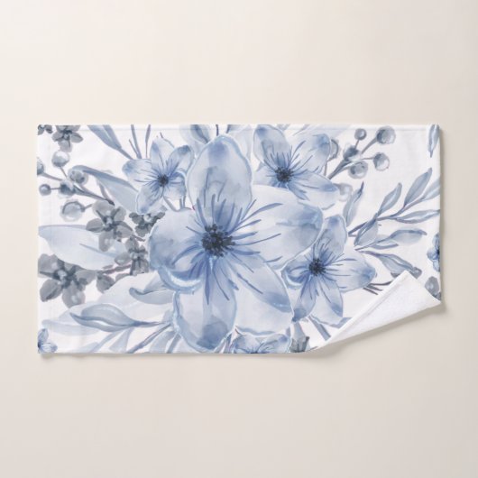 Elegant Blue White waterverf Floral Bad Handdoek (Handdoek)