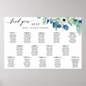 Elegant Blue White Waterverf Floral Seating Chart Poster (Voorkant)