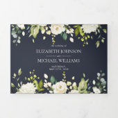 Elegant Blue & White Waterverf Floral Wedding Drieluik Uitnodiging (Cover)