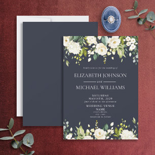 Elegant Blue & White Waterverf Floral Wedding Kaart