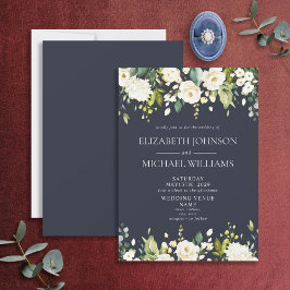 Elegant Blue & White Waterverf Floral Wedding Kaart