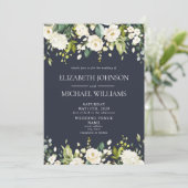 Elegant Blue & White Waterverf Floral Wedding Kaart (Staand voorkant)