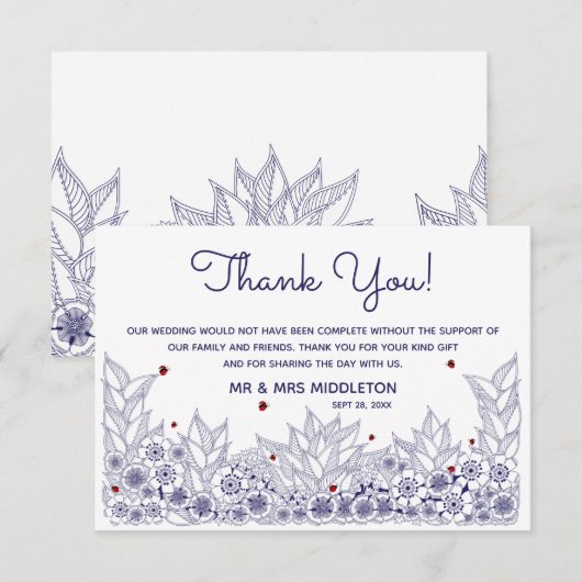 Elegant Blue White Wedding Bedankkaart (Voorkant / Achterkant)