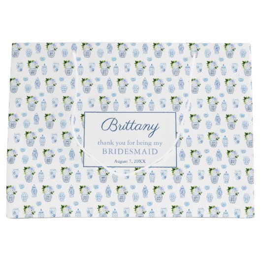 Elegant Blue & White Wedding Bridesmaids Hartelijk Groot Cadeauzakje (Voorkant)