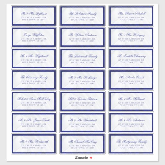 Elegant Blue White Wedding Guest Adresetiketten Sticker (Vel)