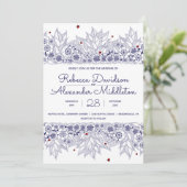 Elegant Blue White Wedding Kaart (Staand voorkant)