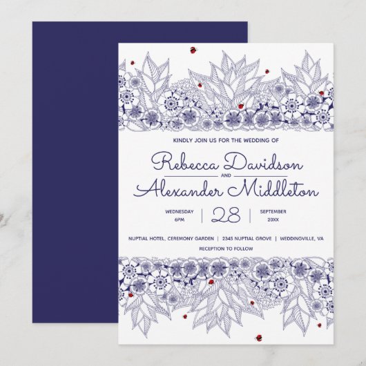Elegant Blue White Wedding Kaart (Voorkant / Achterkant)