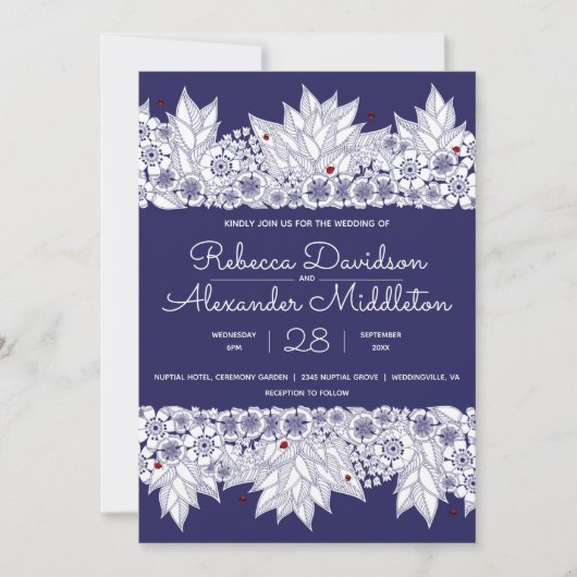 Elegant Blue White Wedding Kaart (Voorkant)