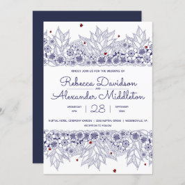 Elegant Blue White Wedding Kaart